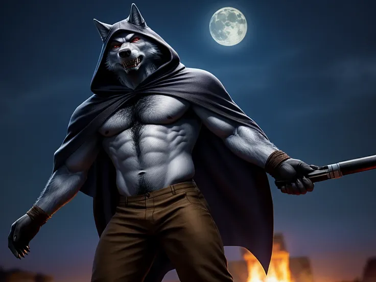 Death is a anthropomorphic silvery-white wolf with an elongated snout, gray mask-like markings on his face, sharp teeth, and glaring sinister red eyes, who has a well-built body, He wears a black cloak with a built-in hood, and brown trousers under the clo...