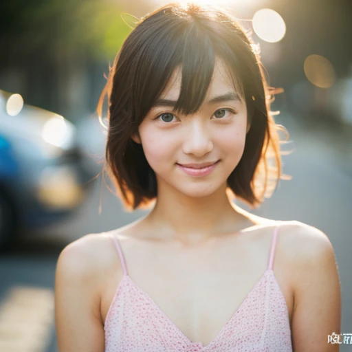 lens: 135mm f1.8,(Highest quality), (Beautiful 12 year old Japanese girl),  (Moist lips), Narrow eyes, double eyelid,Delicate clavicle,Flat Chest,Shortcuts,
 (Let me&#39;Let&#39;s take another look),  shame, A faint smile,
(Spotted sunlight:1.2), Dramatic ...