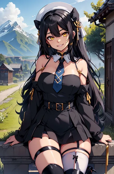 (masterpiece:1.2), (high quality:1.2), hui xiyi, rekkyo sensen, rekkyou sensen, (chibi:1.45), solo focus, girls with((black hair, tits cleavage, exposed breasts, breasts close up, dress, (blue clothes:1.3), ribbon belt, off-shoulder sleeves, long sleeves, ...