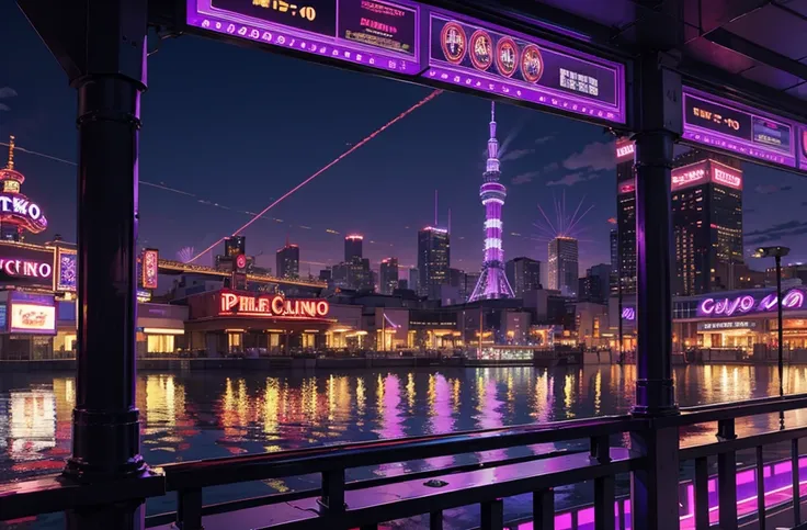 purple Tokyo, downtown, riches,  casino, slot machine, HDR, 4k resolution