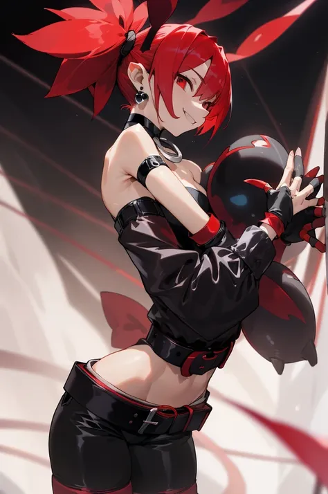 (highest quality、masterpiece:1.2) profile、etna, red hair twintails、red eyes,devil、tall、long limbs、elbow gloves,thighhigh boots, ...