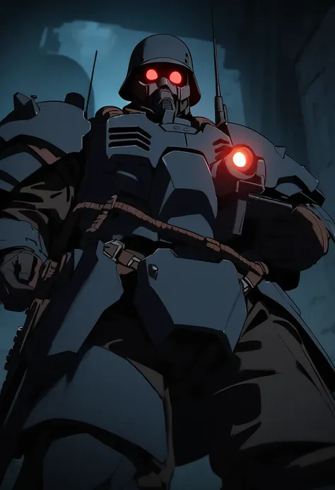 jin-roh!,1 boy,glowing,cowboy shot,strong,round eyes,backpack,no pupils,radio antenna,red eyes,dark,low-key,night,shadow,
sewer,...