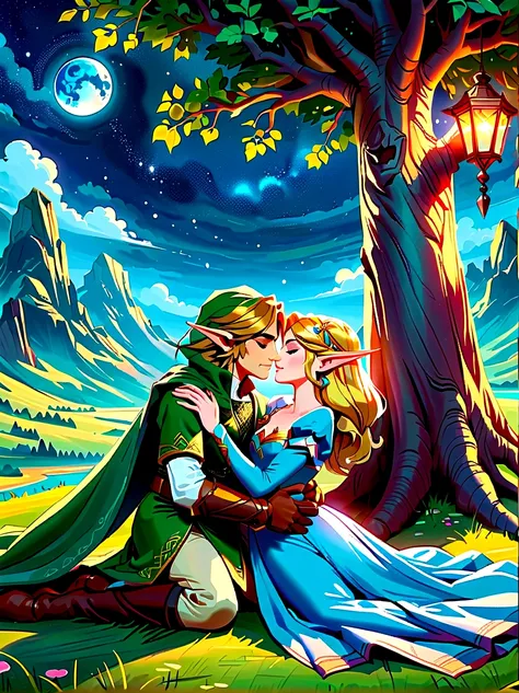 (best quality，8k，ultra-high resolution，masterpiece)，very good，illustration，princess zelda，relationship，couple，like，embrace，(lyin...