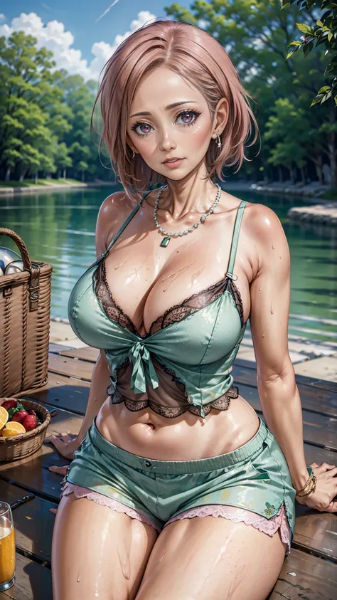 (Masterpiece, BestQuality:1.3), (ultra detailed:1.2), (hyperrealistic:1.3), (RAW photo:1.2), High detail RAW color photo, professional photograph, (Photorealistic:1.4), (realistic:1.4), (Pink Hair:1.5), professional lighting, perfect anatomy, (Big Breasts:...