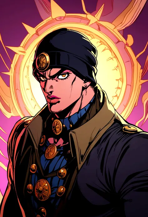  jojo&#39;s bizarre adventure stand with black beanie boy brown hair and black clothes