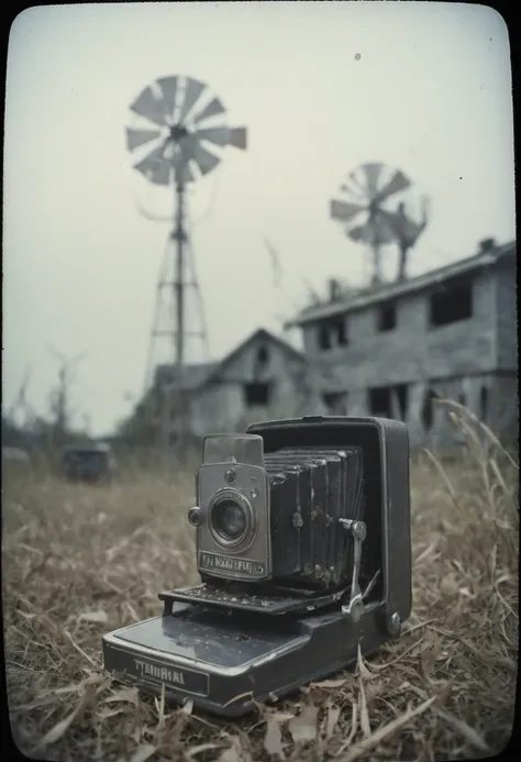 side view, attitude, small pellets, Polaroid, vintage 35mm, Very realistic old photos, Old Cameras, heavy shading, Creepy, horror, An evil force that dominates the local population., island, tundra, death