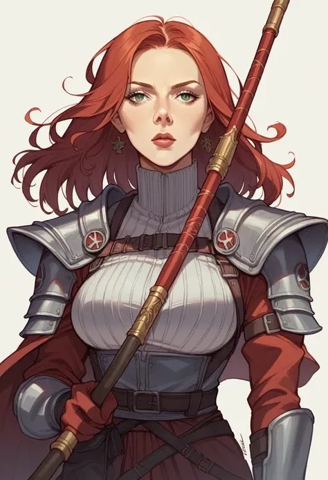 Scarlett Johansson as a fantasy anime warrior, no makeup