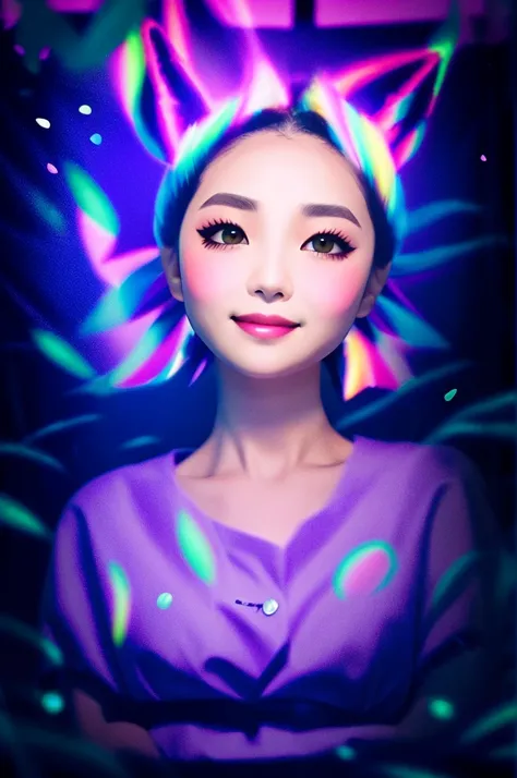 hair bobbles, wince, longeyelashes, solid circle eyes, fake animal ears, light smile, ear blush, fang, ccurate, curtained hair, curtained hair, silver hair, multicolored eyes, Surrealism, drop shadow, anaglyph, stereogram, tachi-e, pov, atmospheric perspec...