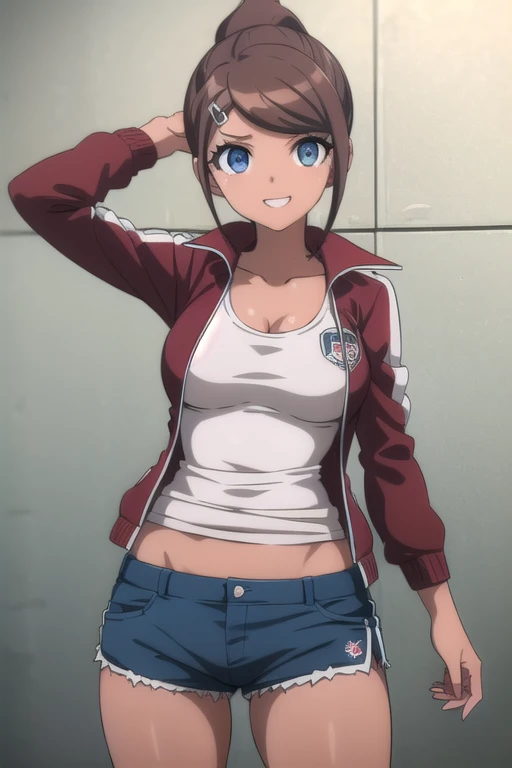 masterpiece,high resolution,8k,detailed anatomy (17-year-old girl,danganronpa,aoi asahina,aoi asahina,brown skin,brown hair,pony...