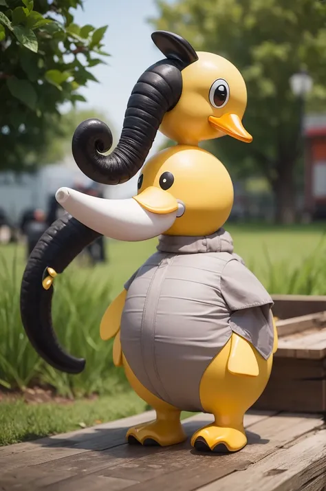 Create a duck with an elephant tail and a bee head