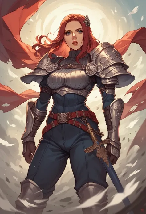 Scarlett Johansson as a fantasy anime warrior, fantasy background