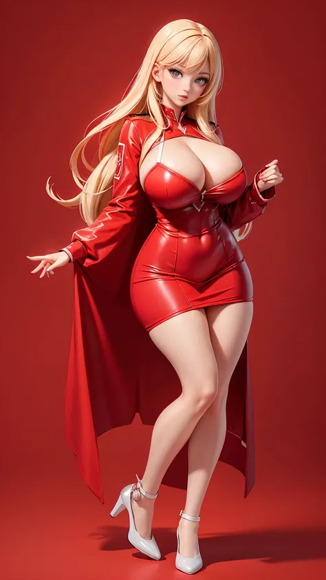 (full_body)、Woman、red_background、(big_breasts:1.5)、Detailed、POP、vivid、pose:1.2、Open chest