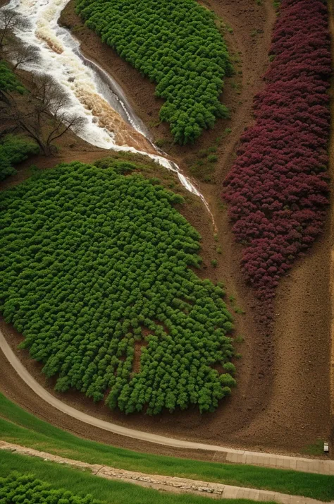 A river of wine emerges from the center of the image in an upward direction and splits into two further down like the letter Wai