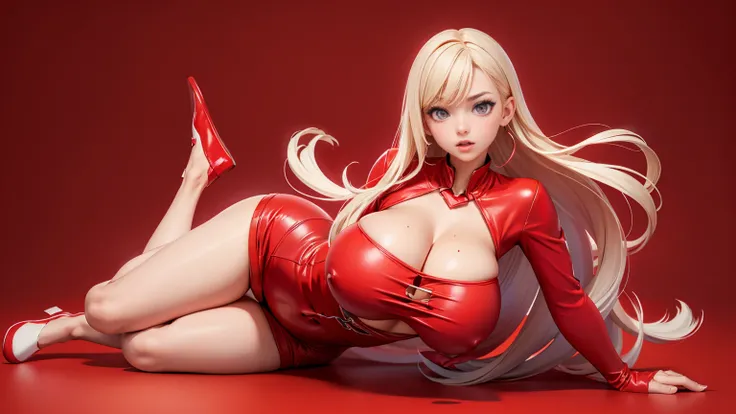 (full_body)、Woman、red_background、(big_breasts:1.5)、Detailed、POP、vivid、pose:1.2、Open chest