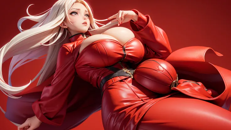 (full_body)、Woman、red_background、(big_breasts:1.5)、Detailed、POP、vivid、pose:1.2、Open chest