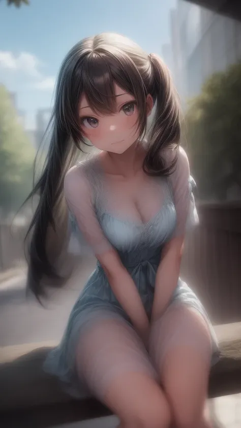 
The background is in the style of Makoto Shinkai, with the viewer sitting in nature under a clear blue sky.。

Hatsune Miku in a shoulder-baring dress。

The color of the dress is white。

A sexy, mature atmosphere reminiscent of Minato Ward girls。

Hair is ...