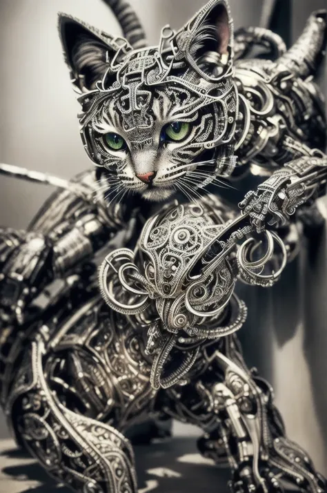 to8contrast style, a cute smoky kitten made out of metal, (cyborg:1.2), ([tail | detailed wire]:1.3), (intricate details), hdr, (intricate details, hyperdetailed:1.2), cinematic shot, Vignette, centered, by Stray game, (the most beautiful portrait in the w...