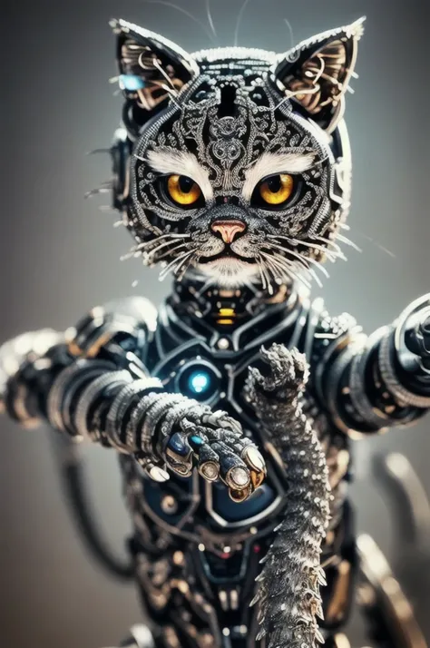 to8contrast style, a cute smoky kitten made out of metal, (cyborg:1.2), ([tail | detailed wire]:1.3), (intricate details), hdr, (intricate details, hyperdetailed:1.2), cinematic shot, Vignette, centered, by Stray game, (the most beautiful portrait in the w...