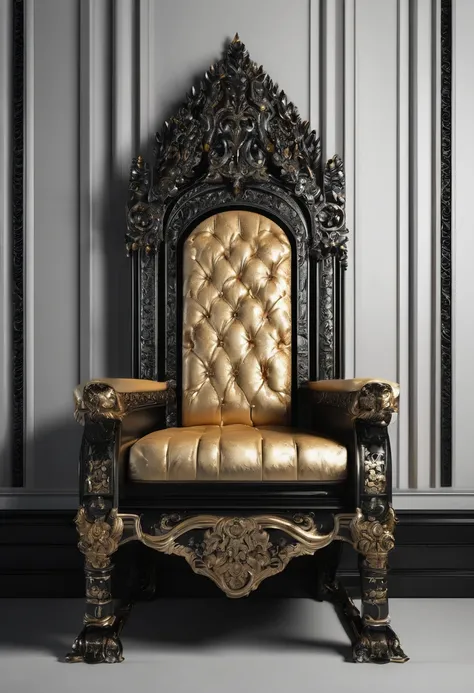 Throne in front of a black wall, ultra detail, 8k photography