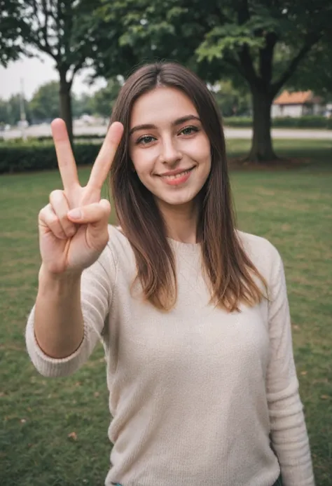 selfie making a peace sign