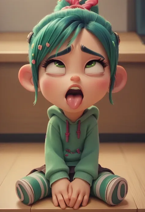 vanellope, sitting, gazing at viewer, 正面, ahegao, room, best qualityer, no flaws, perfect strokes