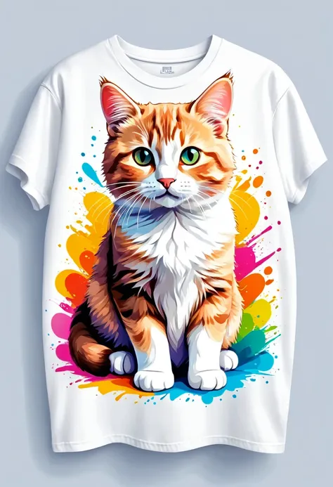 T-shirt graphic design art, Flat illustration of a cuddly cat, colorful tones, highly detailed cleanliness, imagem vectorial, photorealistic masterpiece, professional photograpy, plain white background, isometric, Vibrant, vector