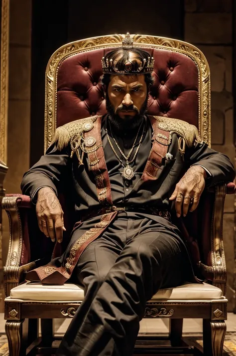 The king  sitting in a bloody chair in his Kingdom  and public are die