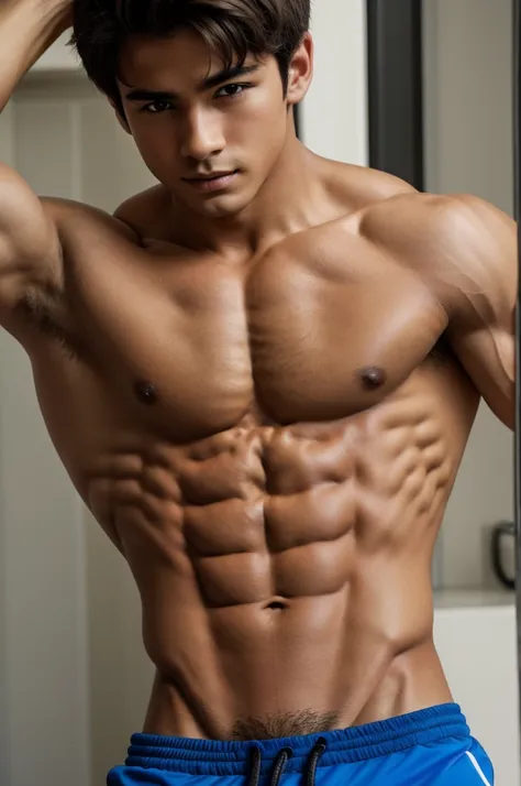 A boy with abdominal muscles