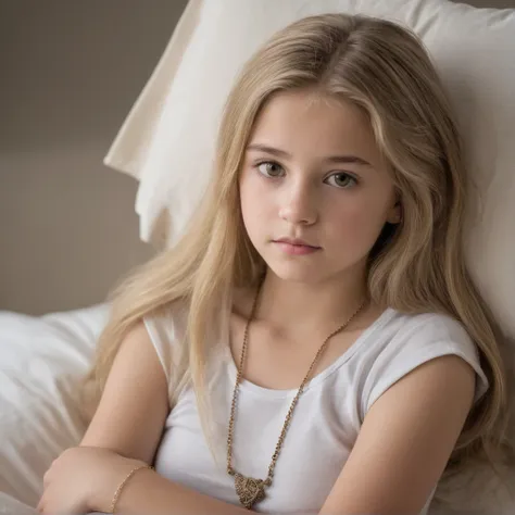 a 12 year old american girl ,it is captured in a moment of tranquility. your head is gently cradled by a gentle, white pillow, s...