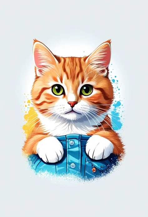 A t-shirt with t-shirt graphic design art, Flat illustration of a cuddly cat, colorful tones, highly detailed cleanliness, imagem vectorial, photorealistic masterpiece, professional photograpy, plain white background, isometric, Vibrant, vector