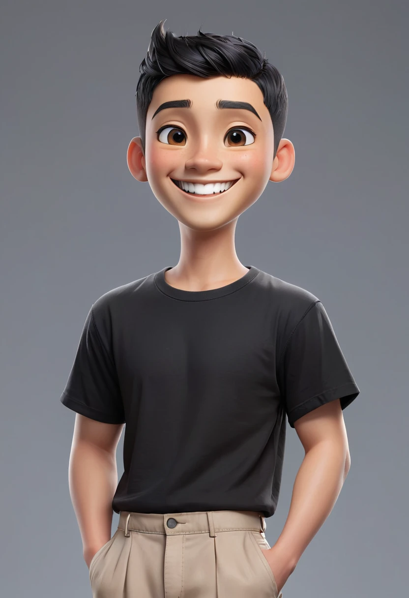 masterpiece, Top quality, highly detailed, realistic, Detailed Face, Detailed and realistic skin, perfect shiny skin, One male, young man, 20 years old, (Short buzz cut gradient black hair), full body,standing, front face , big black T-shirt, big trousers,...