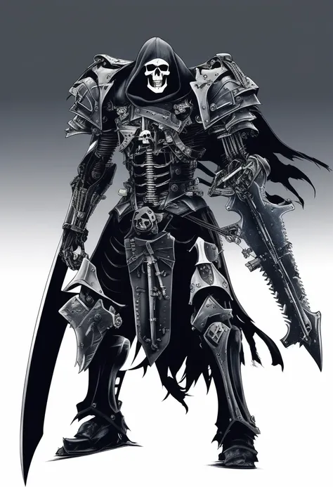 Perfectly crafted、A visually stunning mechanical warrior, in the wind, On the ruined battlefield, The Grim Reaper&#39;s presence hangs heavy in the air., Intricate details, Stylish and delicate brushwork, Perfect skin makes you a warrior, Cool, stylish ess...