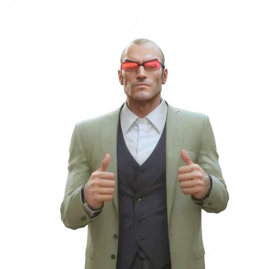 a close up of a person in a suit and tie giving a thumbs up, like a GTAV character, as a character in Tekken, 3D Demo Reel Avatar, gta character, complete cinematic character, 4k detailed human!!!, as the protagonist of gta 5, Realistic 3d character, in ga...