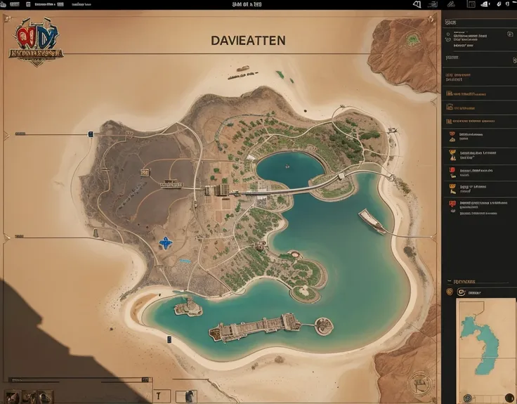 Close up of a desert area map with a river, Game Map, Steam Workshop Map, in the game image, in the game, Battle Map Props, R / strategic map, Game Coverage, Game Map matte painting, Look down at the map, Grid-free DND map, Map Layout, Combat Position, Bac...