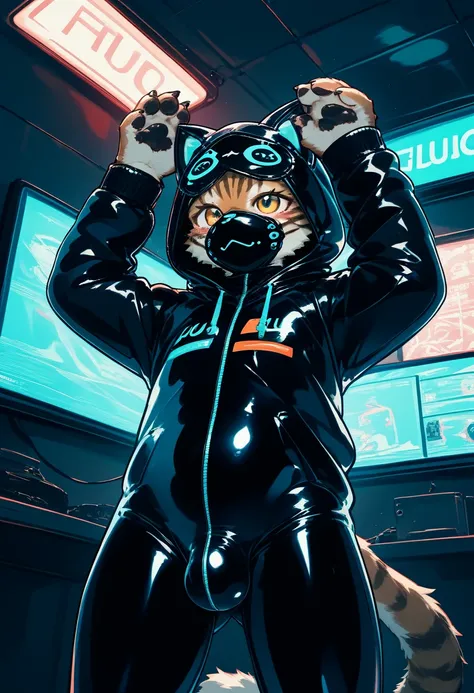 Highest quality, Highest quality, High quality illustrations, masterpiece, Ultra-high resolution, Detailed Background, Games Room, Absurd, Perfect Anatomy, performance, Good lighting, Shadows in the movies(kemono, Furry PersonifiCation), Cat, Dark Skin, Ru...