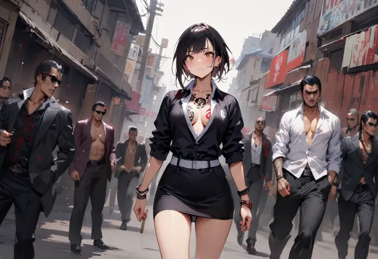 Cute female yakuza、tattoo、Panty shot、Miniskirt、Yakuza Office、Yakuza、scared、fear、building、background、Dynamic Angle、masterpiece、best quality、ultra-detail、Japanese Mafia、Yakuza hideout、gang、Boss&#39;s Room、Thug&#39;s Room、spouse、Boss&#39;s Daughter
