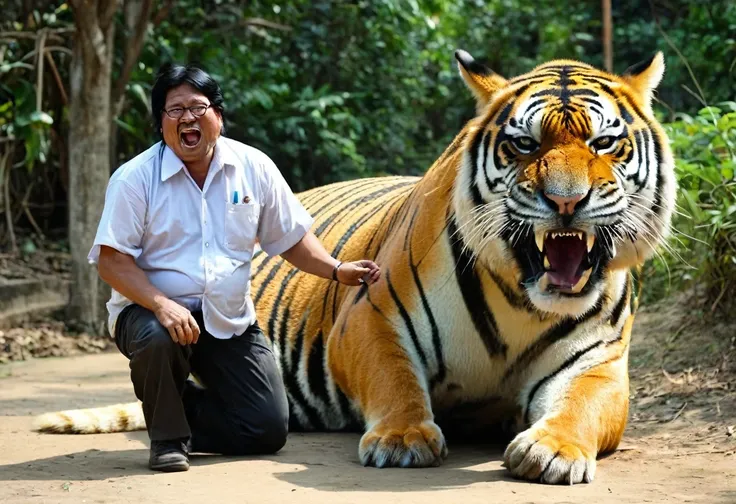  breeding enormous tigers. There were large, curved fangs coming out of the mouth  like male walrus, 