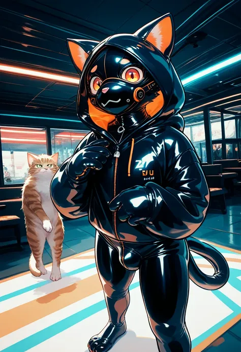 Highest quality, Highest quality, High quality illustrations, masterpiece, Ultra-high resolution, Detailed Background, Games Room, Absurd, Perfect Anatomy, performance, Good lighting, Shadows in the movies(kemono, Furry PersonifiCation), Cat, Dark Skin, Ru...