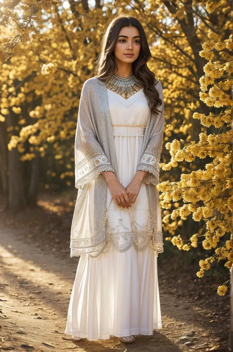 Imagine a mummy outfit intricately designed to embody the essence of all four seasons. The ensemble begins with a base of crisp, white linen bandages adorned with delicate motifs that transition seamlessly from springs blooming flowers to summers vibrant s...