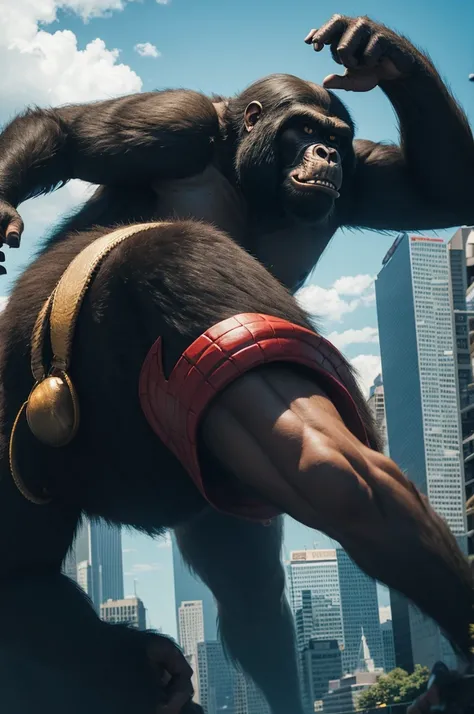 King Kong chasing a superhero