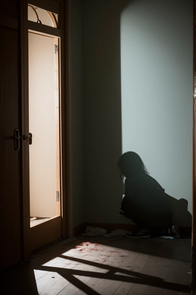 Shadow of girl being murdered in her house at night