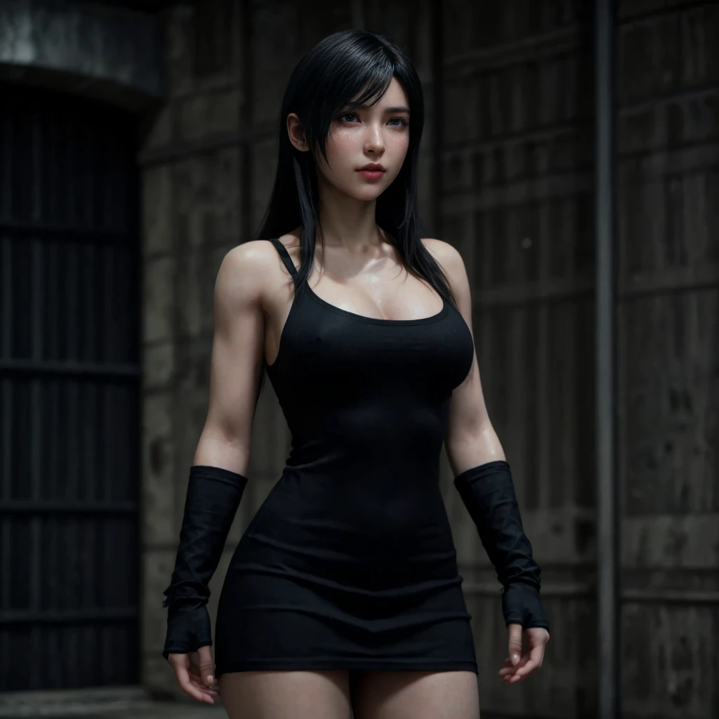 Tifa Lockhart, (best quality, ultra-detailed), (realistic:1.37), beautiful and detailed face, ultra-realistic texture, delicate face, delicate body, red lipstick, bright colors. high definition, 8K.