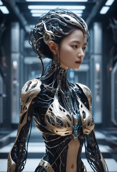 8K, high details,RAW Photos, best quality, highres, super detail, uhd, accurate, masterpiece, 16K, 1080P、Made by an advanced civilization、With technology that humans cannot even imagine,、Like a humanoid machine、An organic body、It looks both beautiful and t...