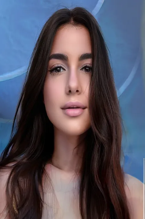 A young adult woman with long black hair and brown eyes., hyper detailed and realistic, Sitting on the beach in Buzios Rio de Janeiro.