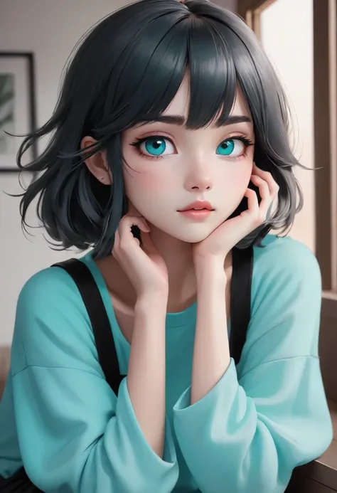 anime illustration, (1girl, solo), (realistic detailed eyes, natural skin texture, realistic face details), soft dramatic lighting, depth of field, bokeh, vibrant details, finely detailed, BREAK, (pretty model woman, bobcut, full bangs, silver hair, black ...