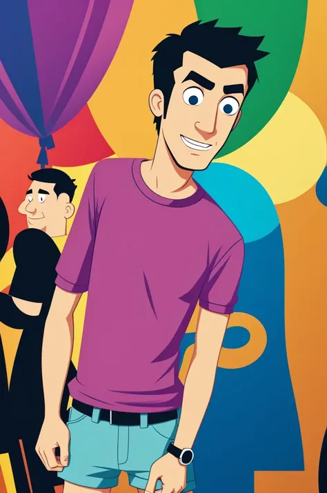 Half body man at a party with bad look in cartoon style 