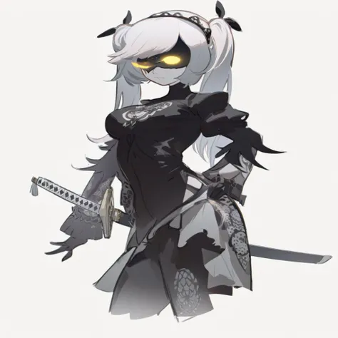 Close-up of a woman in a black and white outfit holding a sword, concept art, inspired by Krenz Kuschart, winner of the pixiv competition, Whats it?, Nier autoamata, 2b Nier automata, Nier : inspired by machine guns, Nier:inspired by machine guns, Nier 2 b...