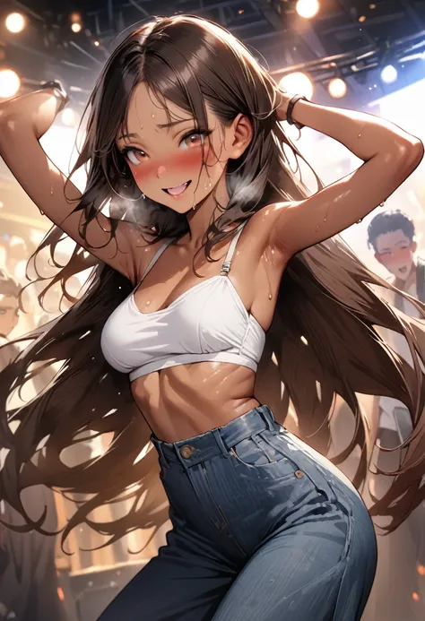 ((masterpiece,Highest quality:1.3,best quality illustration,realistic)),cowboy shot,独奏,1woman,(18-year-old、Japanese Beauty)、brown hair,long hair,center parted bangs,brown eyes,gorgeous eyes,((very small head:1.3)),blush,smile,Heavy breathing、((very long bo...