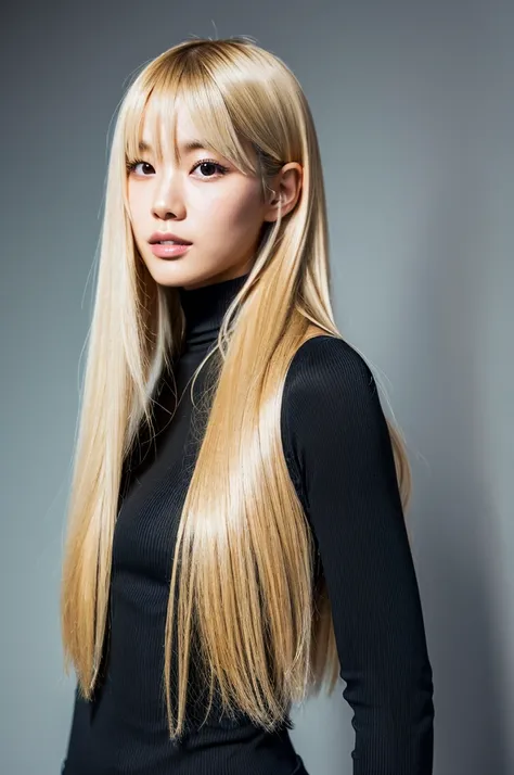 Highest quality,High quality,Realistic,28-year-old Japanese woman,Model-like body,slender,Gal,Blonde,Long Hair,Black tight clothing,Depicted so that the whole body is visible