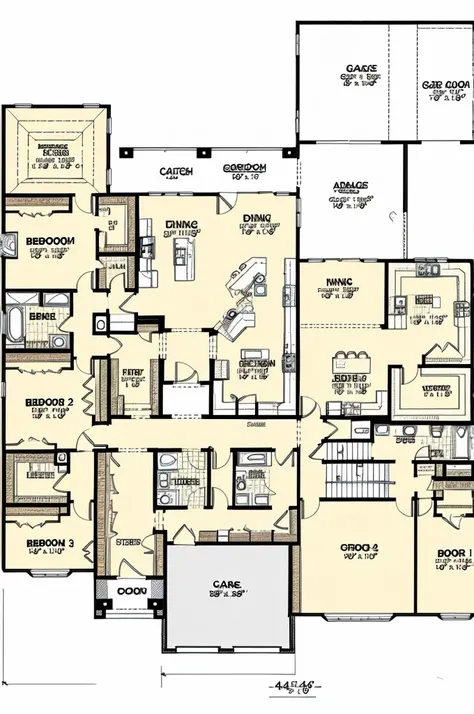 A large house plan with 8 rooms